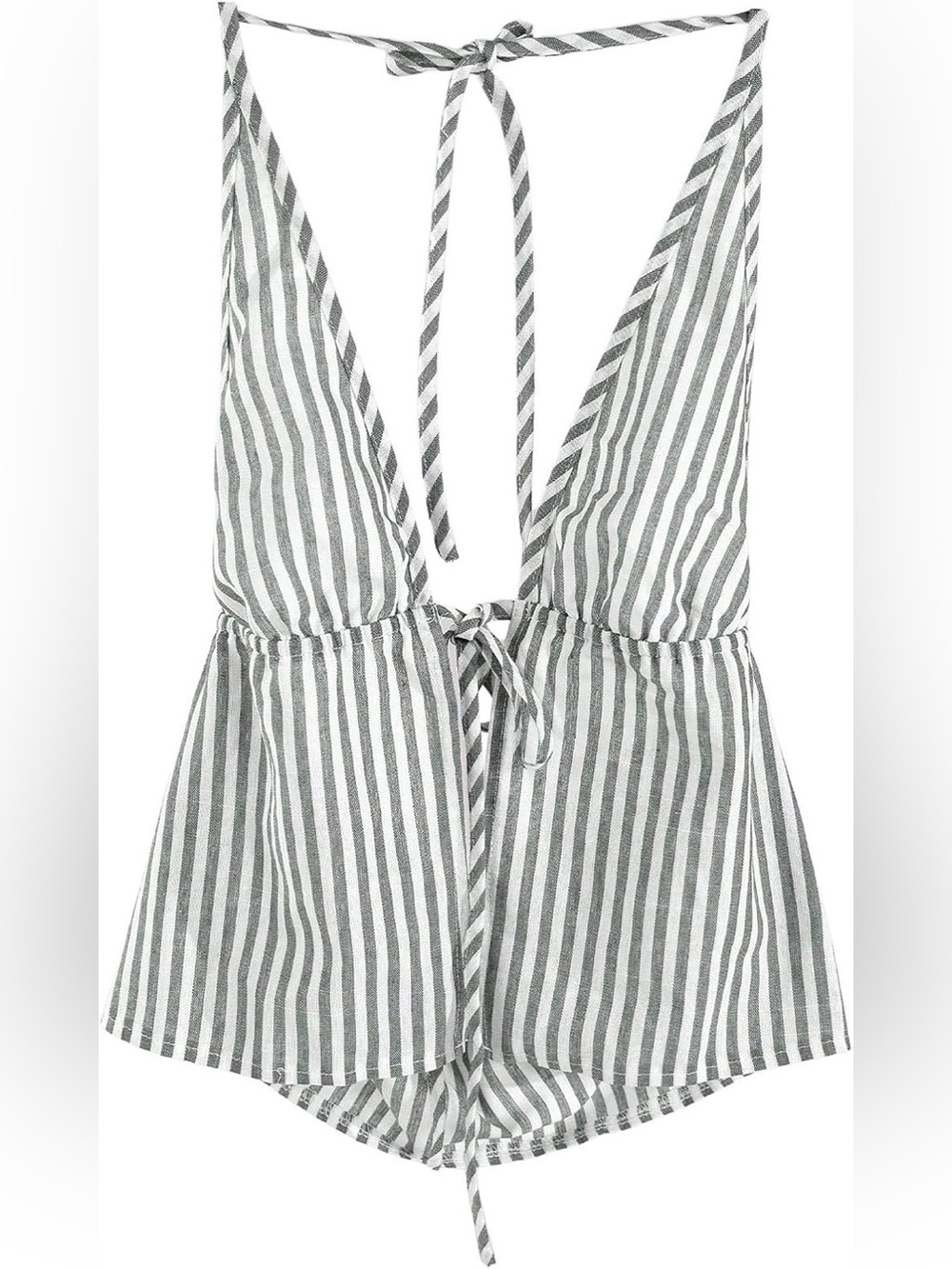 🆓 Grey and White Striped Halter Top